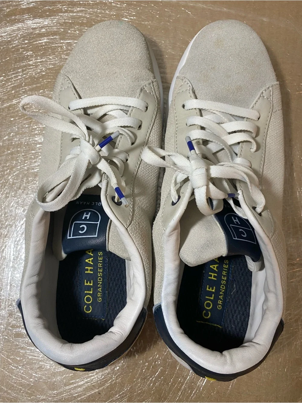 Cole Haan Men's Cream Lace-Up Sneakers with Navy Heel Tab